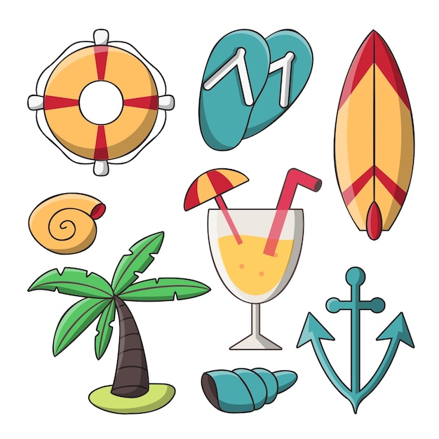Vettore set di elementi oggetto per viaggiare durante le vacanze estive