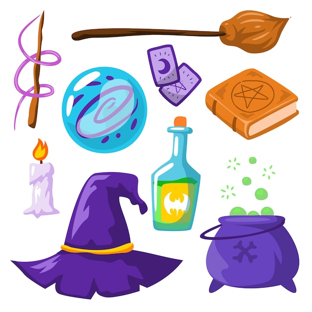 Vector set of object element of witch in cartoon style vector