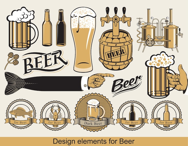 Vector set objecten rond het thema bier