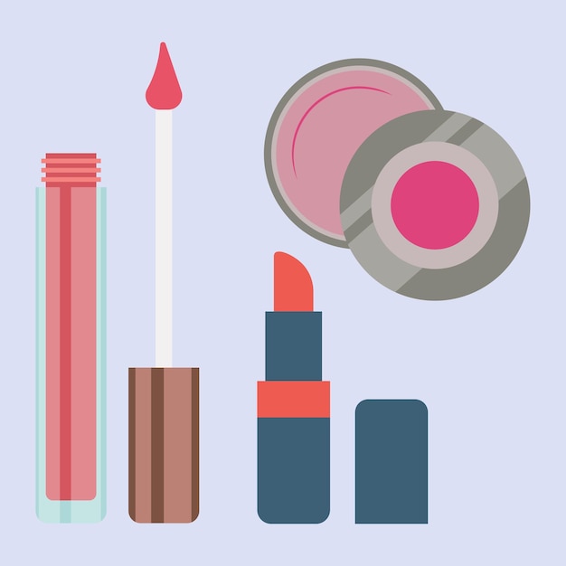 Set objecten voor make-up lippenstift producten vectorillustratie in vlakke stijl