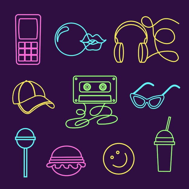 A set of objects and symbols of youth themes