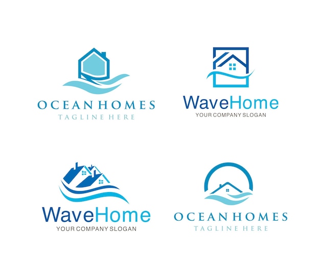 Set of ocean House logo village beach wave vacation creative business