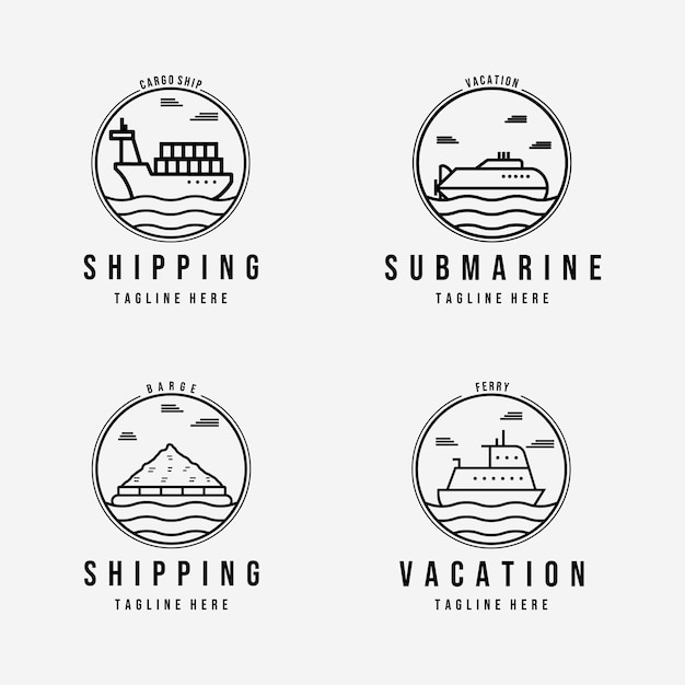 Set di trasporto oceanico vacation logo vector illustration design line art emblem