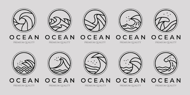 Set of ocean or wave line art minimalist simple vector logo icon illustration design badge