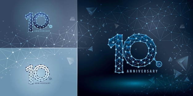 10주년 기념 로고 타입 디자인 10주년 기념 로고 추상 연결 점 기술 번호 로고 세트