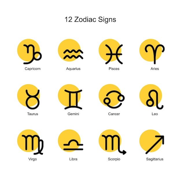 Вектор Набор из 12 знаков зодиака в стиле минимализма