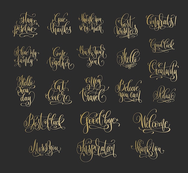 Набор из 22 золотых ручных надписей с положительными цитатами на темном му