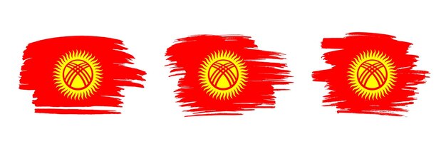 Вектор Набор из 3 творческих флагов кыргызстана с эффектом грубого штриха современная коллекция флагов