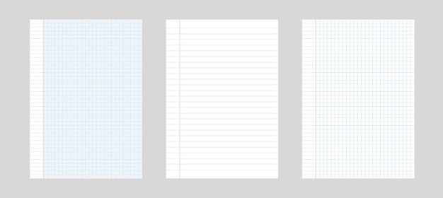 ベクトル 3 つの単純なベクトル紙イラストのセット セル内の紙と灰色の背景のブロックからの線