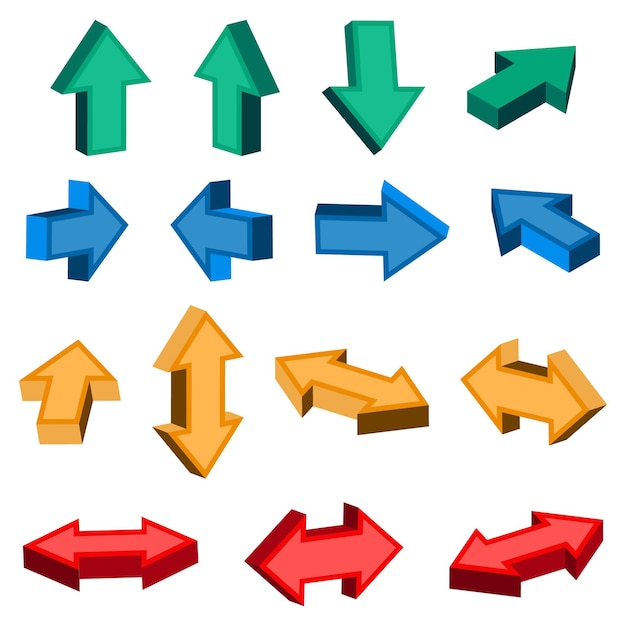 Набор 3d значка стрелки красочный указатель направления