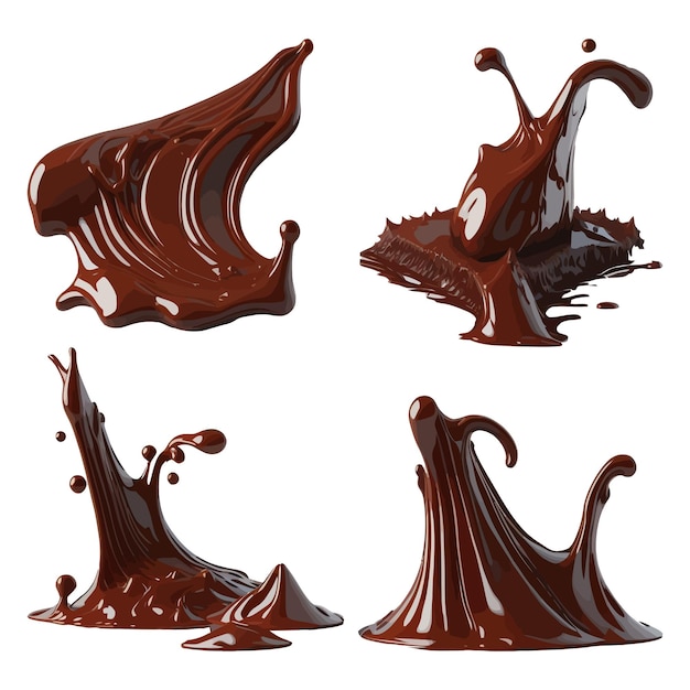 Вектор Набор 3d шоколадный всплеск с плиткой шоколада