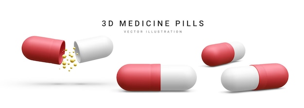 Вектор Набор трехмерных реалистичных овальных круглых и капсульных таблеток на белом фоне медицина и лекарства векторная иллюстрация