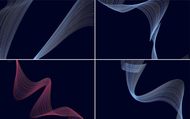 4 の幾何学的な波パターン背景のセット 抽象的な手を振っている行ベクトル イラスト