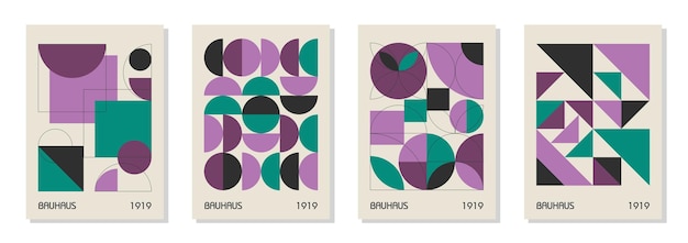 기본 모양이 있는 4개의 최소 빈티지 20년대 기하학적 디자인 포스터 벽 예술 템플릿 레이아웃 세트