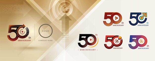 Набор дизайна логотипа 50-летия, логотип 50-летия празднования, знак 