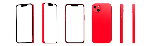 흰색 배경 벡터에 웹 디자인을 위한 6개의 다른 각도 빨간색 스마트폰 14개 모델의 새로운 It 산업 모형 세트