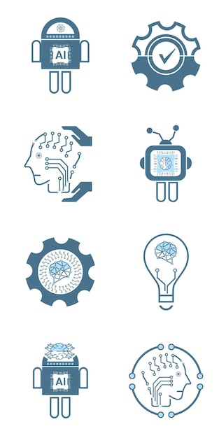 벡터 8개의 인공 지능 라인 아이콘 세트 기술 기호 개념 및 8개의 사이버네틱스를 위한 8개의 ai