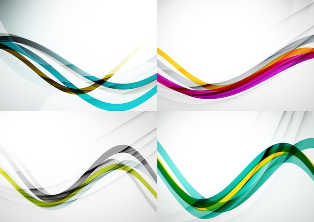 Вектор Набор абстрактных фонов кривые волновые линии со световыми и теневыми эффектами
