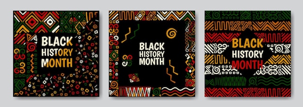 Набор абстрактных черных фонов месяца истории с узорами