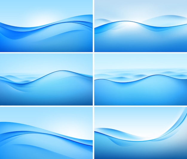 ベクトル 抽象的な青い波背景のセット