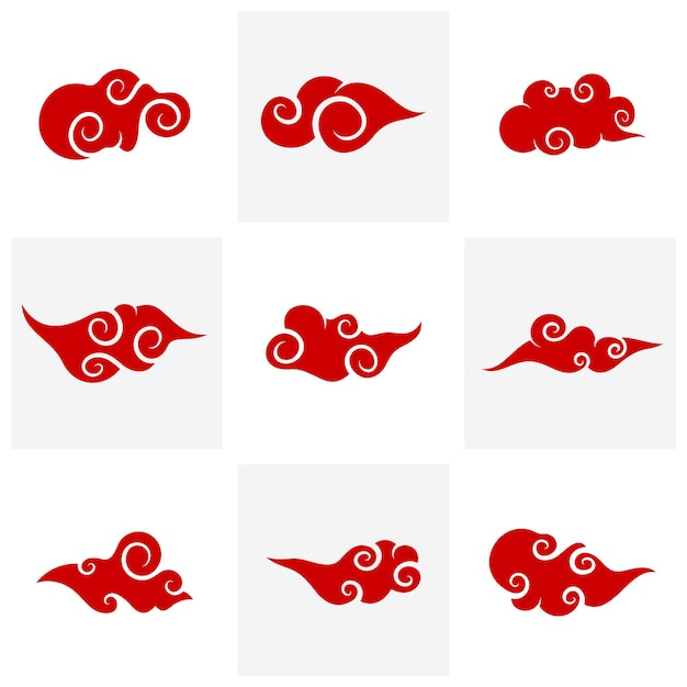 Набор векторных шаблонов дизайна логотипа abstract cloud китайское облако japan cloud curl cloud украшение облако значок набор