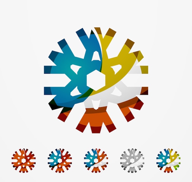 抽象的なカラフルなスノーフレークのロゴアイコンのセット冬の概念クリーンモダンな幾何学的なデザイン