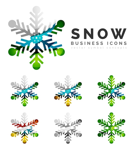 Набор абстрактных красочных значков логотипа снежинки зимние концепции чистый современный геометрический дизайн