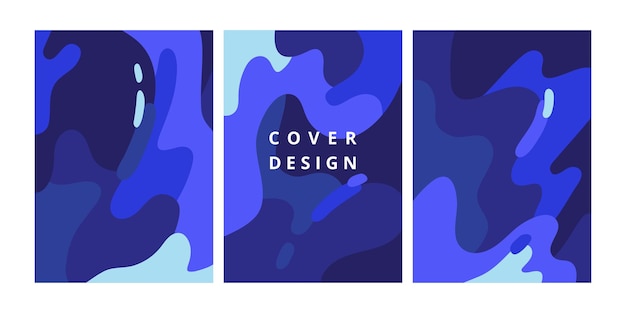 Набор абстрактных творческих фонов с голубыми формами волны шаблон современного дизайна