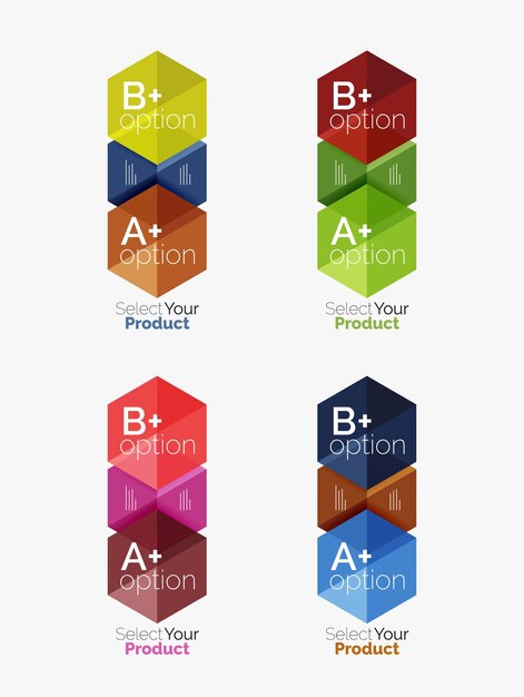 벡터 옵션 및 텍스트가 있는 추상적인 기하학적 육각형 디자인 세트