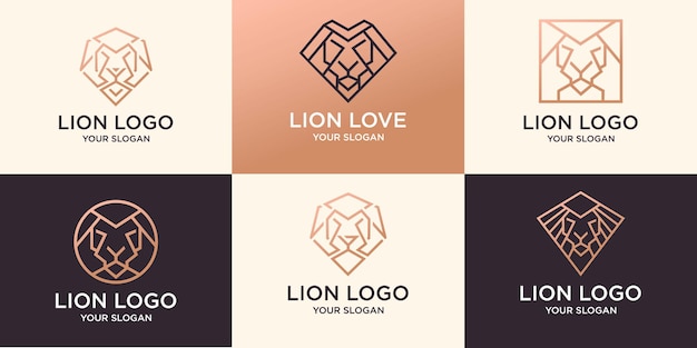 Набор абстрактных линий логотипа льва premium векторы