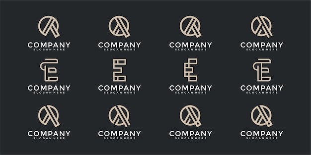 抽象的なモノグラム頭文字eqロゴデザインテンプレートのセット