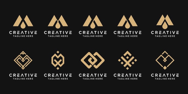 Набор абстрактных вензелей буква m логотип шаблонов иконок для бизнеса моды цифровых технологий