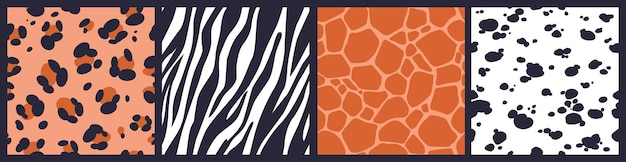 Набор абстрактных бесшовные модели с текстурой кожи животных. леопард, жираф, зебра, шкура далматина.