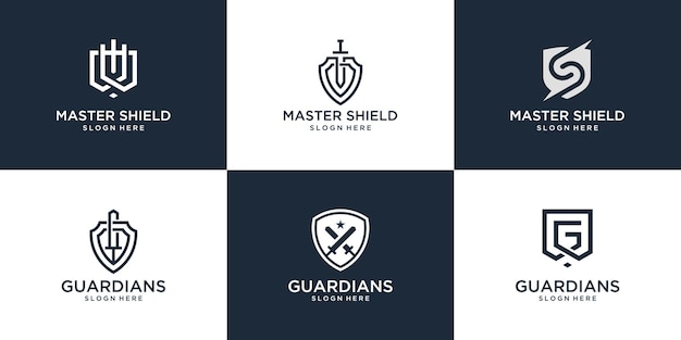 ベクトル 抽象的な盾のロゴデザインのセットです。クリエイティブなロゴは会社、製品などに使用できます