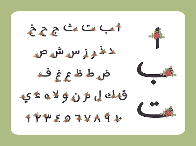 미적 꽃 아랍어 알파벳 세트