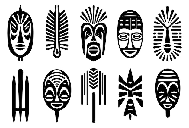 아프리카 부족 마스크 세트 Tribal Masks Vector Illustration