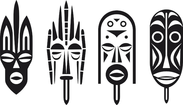 ベクトル アフリカの部族のマスクのセット ロゴ タトゥー ステッカー t シャツ デザイン帽子のベクトル図