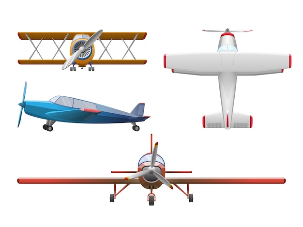 Вектор Набор самолета в мультяшном стиле, изолированные на белом