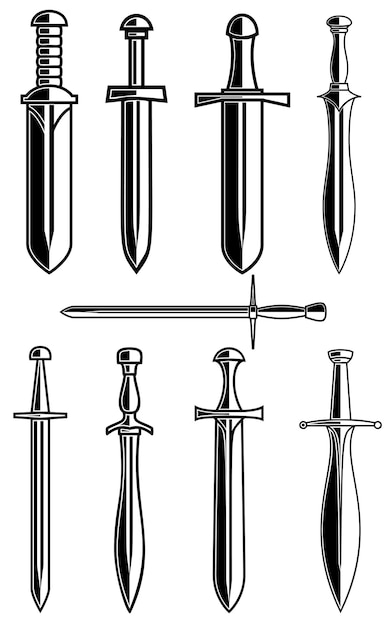Вектор Набор древних мечей на белом фоне