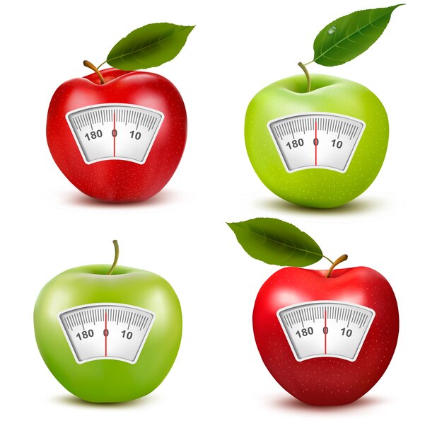 체중 규모와 사과 세트