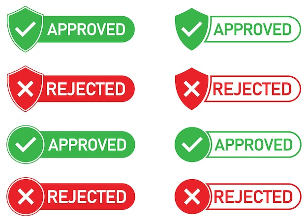 Set of approved and rejected status icons in green and red with checkmarks and cross symbols Ideal for web apps forms feedback systems and business validation use Vector illustration