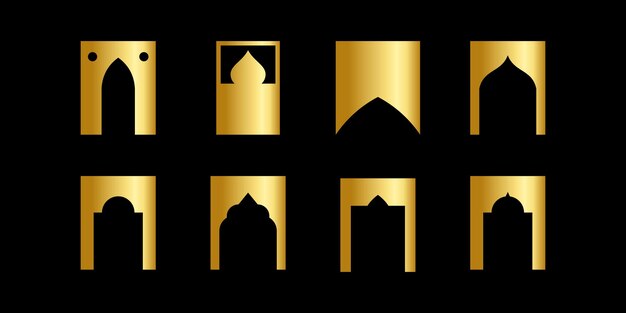 벡터 모스크 이슬람 및 이슬람 건축을 위한 다양한 모양의 아랍어 창 아치형 고대 아랍어 창 프레임의 벡터 현실적인 세트