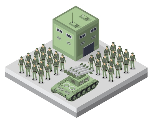 Вектор Набор армейских вооруженных солдат, изометрическая вооруженная военная 3d иллюстрация