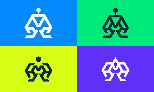 ベクトル カラーバリエーションを持つ人工知能のロゴデザインコンセプトのセット
