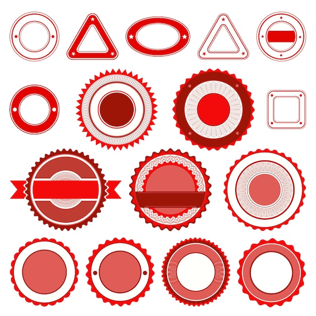 붉은 색의 텍스트가 없는 배지 레이블 및 스티커 세트
