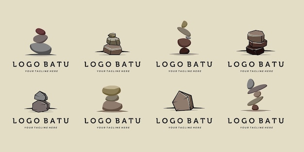 Вектор Набор векторных иллюстраций логотипа balanced stone или balancing rock logo vintage hand drawn rock balancing logo template эксклюзивная коллекция balancing zen stones иллюстрация вектор логотипа