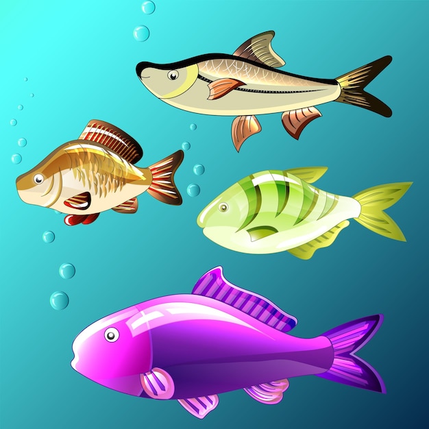 Вектор Набор красивых рыб аквариум морская жизнь векторная иллюстрация
