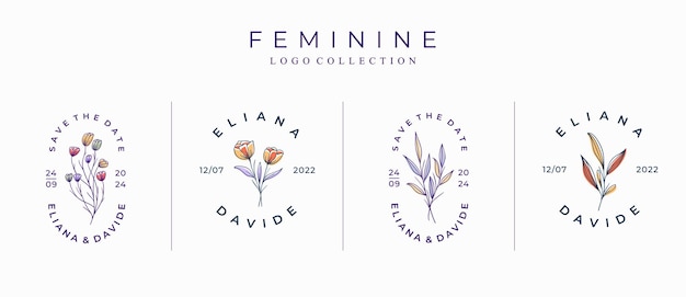 Набор красивых минималистичных цветочных шаблонов логотипа