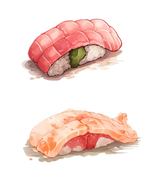 벡터 아름다운 맛있는 일본 수시 해산물 세트 수채화 손으로 그린 물건