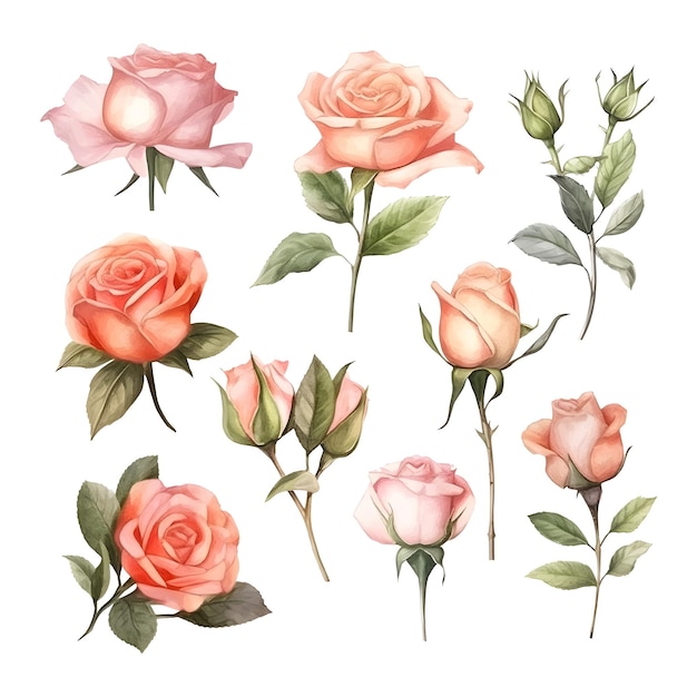 Набор красивых акварельных роз